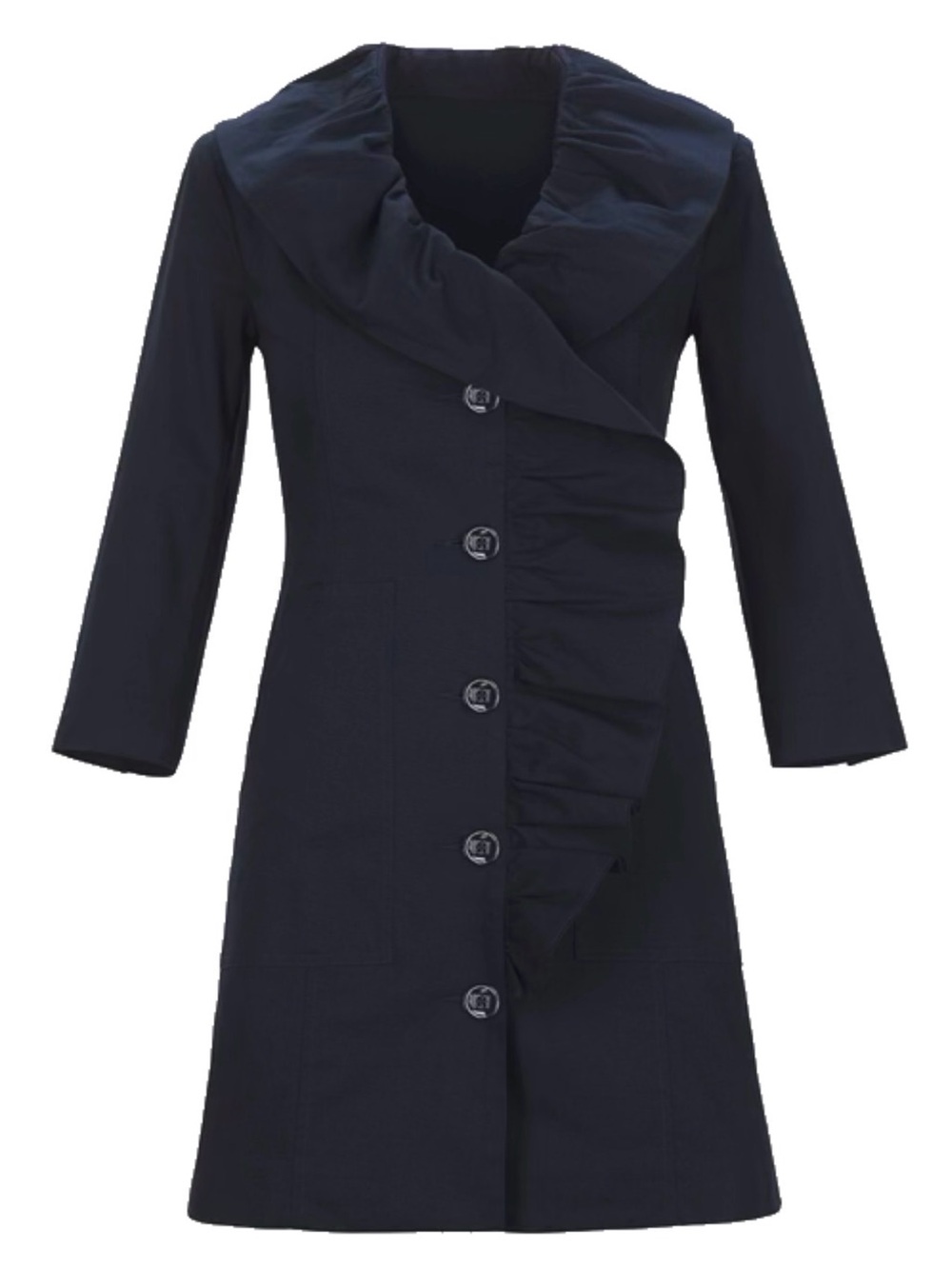 CAbi Pose Jacket Navy with Ruffled Collar